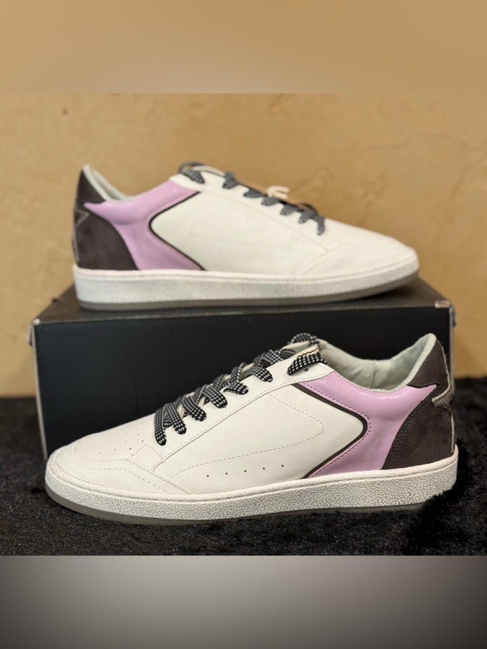 White Casual Sneakers with Pink and Charcoal Accents